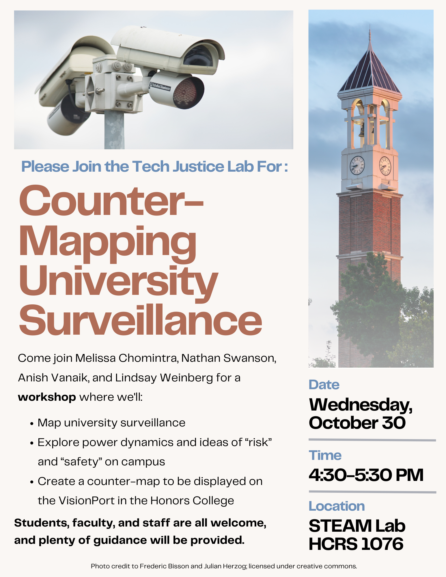 This is a Flyer for an upcoming event Countermapping University Surveillance Workshop